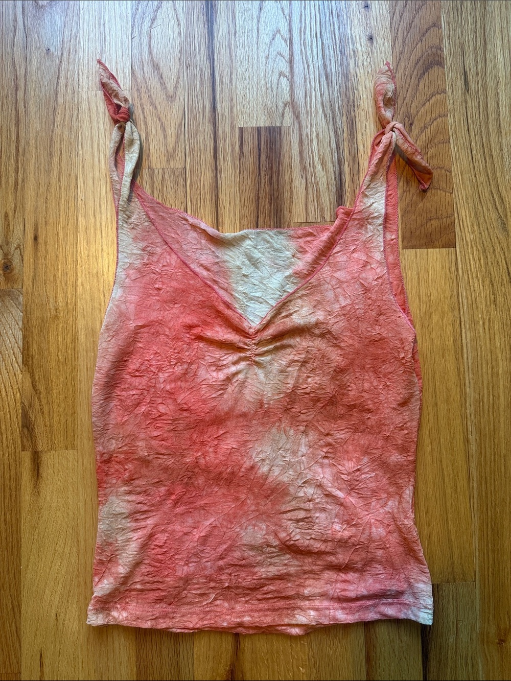 Tie-Strap V-Neck Tank Top in Coral and Cream